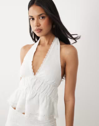 Lace & Eyelet Halter Crop Top