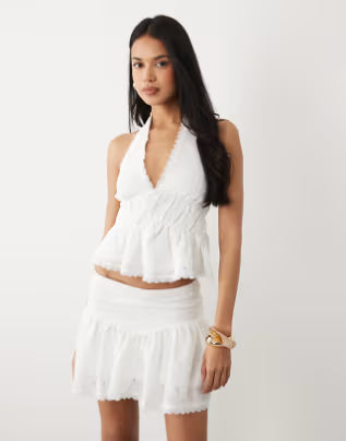 Lace & Eyelet Halter Crop Top
