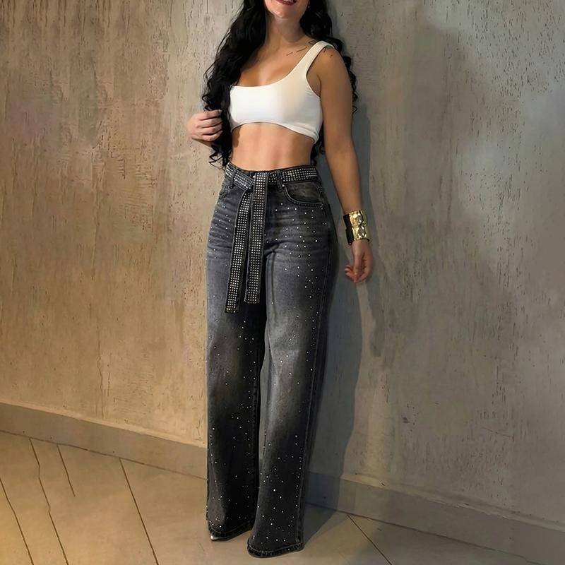 Rhinestone Wide-Leg Jeans