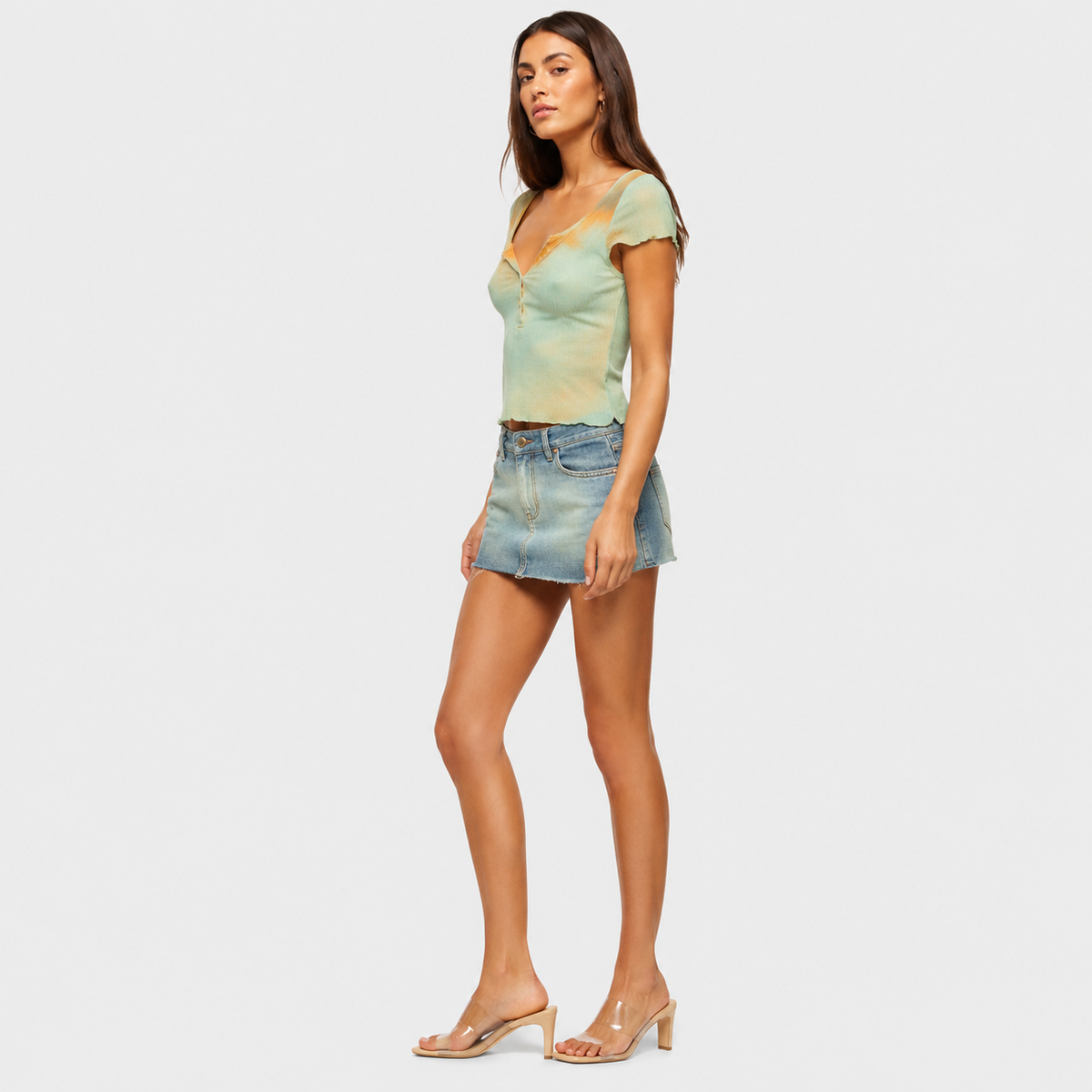 Mesh Lace Trim Crop Top