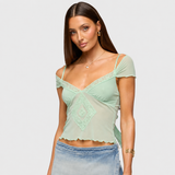 Mesh Lace Trim Crop Top