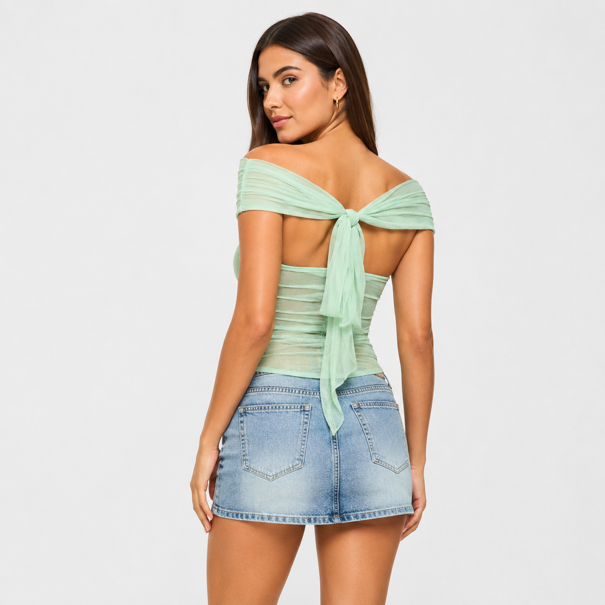 Mesh Lace Trim Crop Top