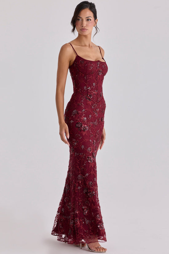 Florales Pailletten-Korsett-Maxikleid