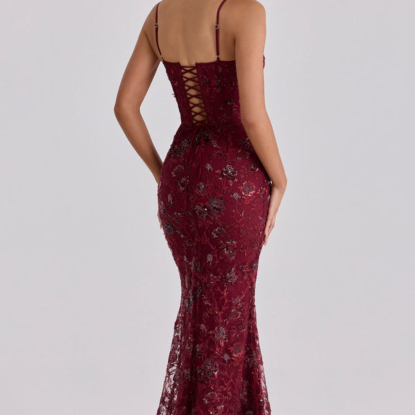 Floral Sequin Corset Maxi Dress