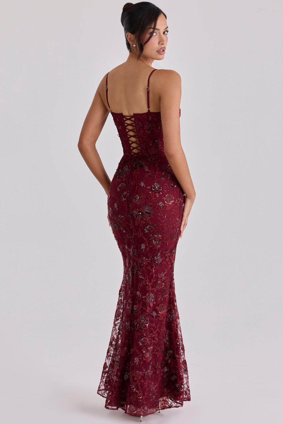 Florales Pailletten-Korsett-Maxikleid