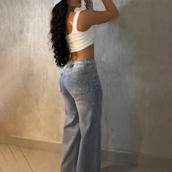Rhinestone Wide-Leg Jeans