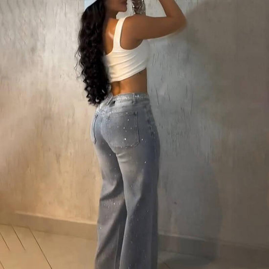 Rhinestone Wide-Leg Jeans